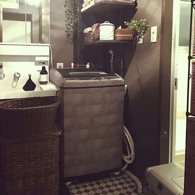 Bathroom,錆色,1人反省会,mt CASA,洗濯機リメイク,黒×茶,ウッド×アイアン,賃貸戸建でも楽しく♪ cocotaiの部屋