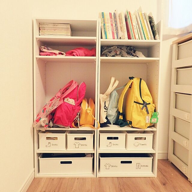 My Shelf,初投稿 収納,初めての投稿強化月間！,ニトリ,カラーボックス,お支度ロッカー,子供と暮らす,子供部屋 ayunの部屋