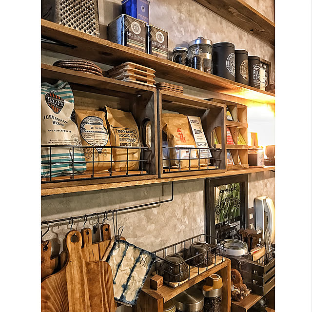 Kitchen,おうちカフェ,coffee,3COINS,natural kitchen,DIY,木箱,カフェコーナー chobiの部屋
