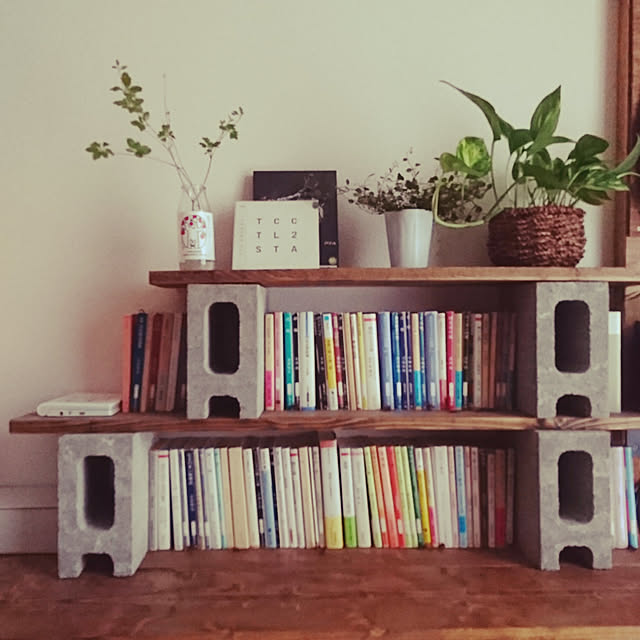 My Shelf,DIY,一人暮らし,ドウダンツツジ,観葉植物,コンクリートブロック,ワイヤープランツ,ポトス,1R kw_slowlyの部屋