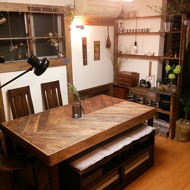Overview,DIY,古道具,古い物,ダイニングテーブル,レトロ,植物色々,Zライト,狭い＆暗い Norimakiの部屋