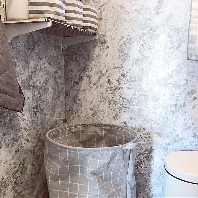 Bathroom,グラフチェック 柄,ランドリーボックス,ダイソー,グレーインテリア,リメイクシート,洗面所,Instagram→mya___k mya_kkの部屋