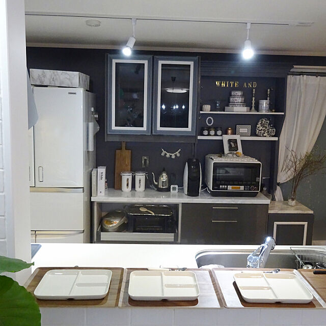 Kitchen,時短,ニトリ 木製トレー,ウォルナット,朝の支度,使い方,無印良品,MUJI カフェプレート SHIROYAGIの部屋