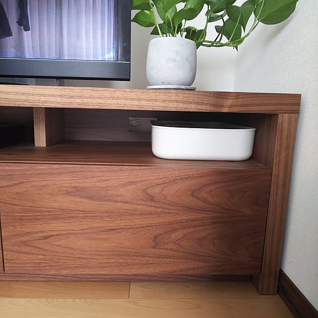 Lounge,植木鉢,シンプルが好き,モノトーン好き,子供のいる暮らし,白黒,無印良品,観葉植物,ウォールナット好き♥︎,セメント鉢,アクタス,シンプルライフ,テレビボード yukkoの部屋