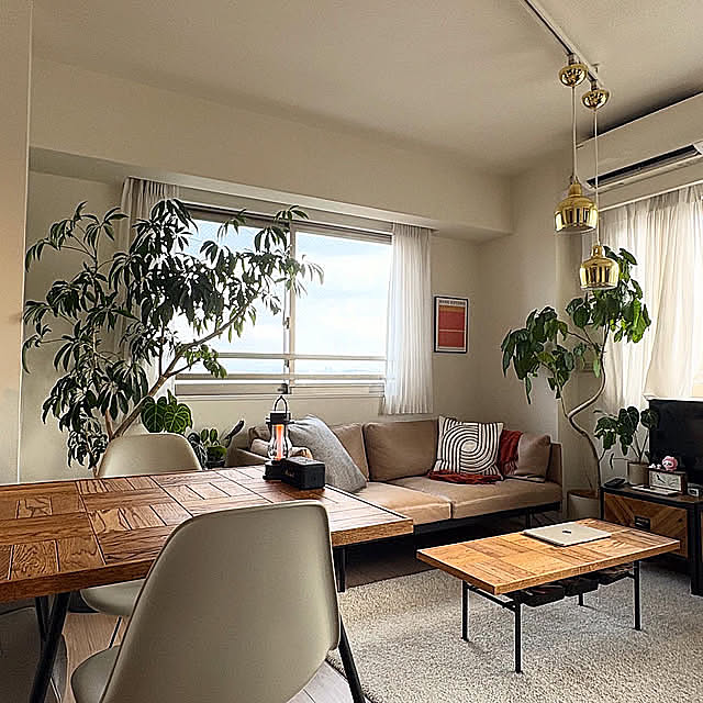 Lounge,インテリアグリーンのある暮らし,インテリアグリーン,観葉植物のある生活,観葉植物のある部屋,観葉植物のある暮らし,観葉植物,ブラウンインテリア,momo natural,賃貸マンション暮らし,ダイニング,ミッドセンチュリー,インテリアコーディネーター,ダイニングテーブル＆チェア,夫婦2人暮らし,アートのある暮らし,リビングインテリア,植物と暮らす mumuの部屋