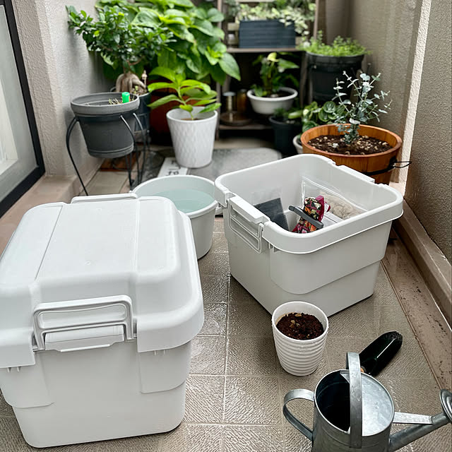 グリーンのある暮らし,頑丈収納ボックス,ポリプロピレン頑丈収納ボックス,無印良品,ベランダガーデニング,ベランダ収納,ベランダ,シンプル,IG⇨yasuyo66,2人暮らし,Overview yasuyo66の部屋