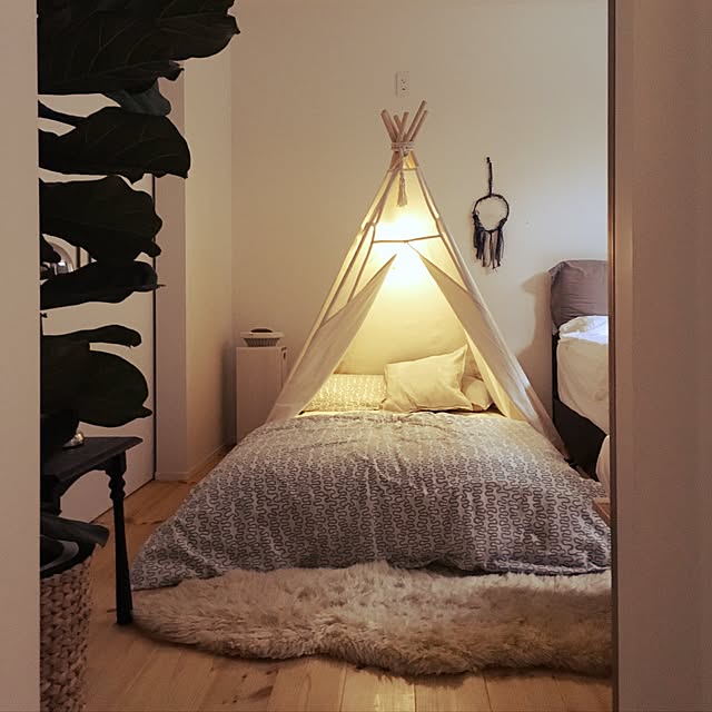 Bedroom,カシワバゴム,寝室,子供部屋,シンプル,ハンドメイド,ティピ,IKEA,ナチュラル yoko1978の部屋