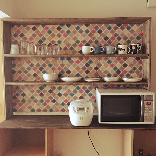 My Shelf,ぴったりサイズ,キッチン棚,食器棚DIY,コラベル,賃貸でも諦めない！,モロッカン柄,DIY,一人暮らし,賃貸,壁紙屋本舗 sweetの部屋