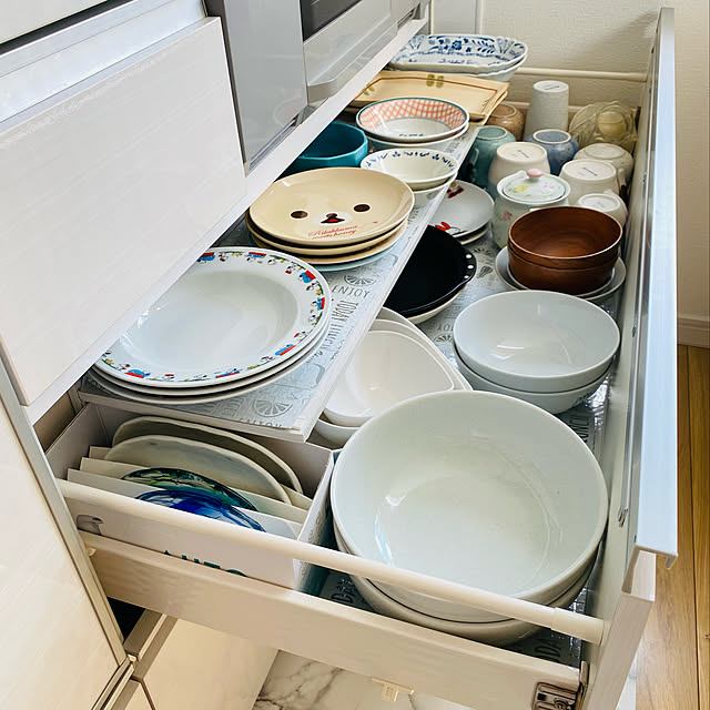ふたりと一匹暮らし,カインズ,化粧板,DIY,収納,食器,引き出し,収納スペース,My Shelf,整理,mag掲載ありがとうございます♡,2024.6.3 tanboの部屋