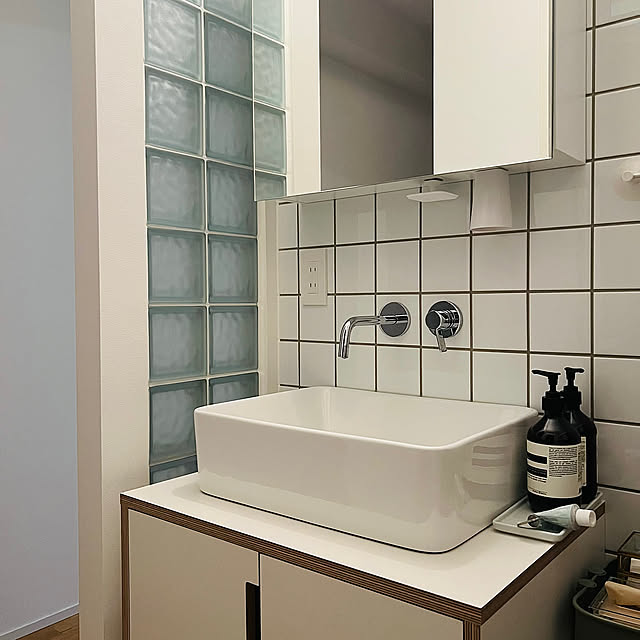 Bathroom,Aesop,浮かせる収納,tower,1LDK,ひとり暮し,中古マンションリノベーション,toolbox,ガラスブロック,miratap,洗面所 KNの部屋