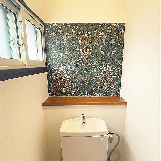 Bathroom,壁紙DIY,ブラックソーン,ウィリアムモリス,ウィリアムモリスの壁紙,お気に入りの場所,古い家 kabu_の部屋