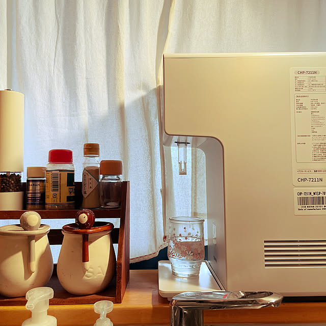 ウォーターサーバーのある暮らし,ウォータースタンド,ウォーターサーバー,浄水器,Kitchen,一人暮らし,カフェ風,カウンターキッチン目隠し yunicoの部屋