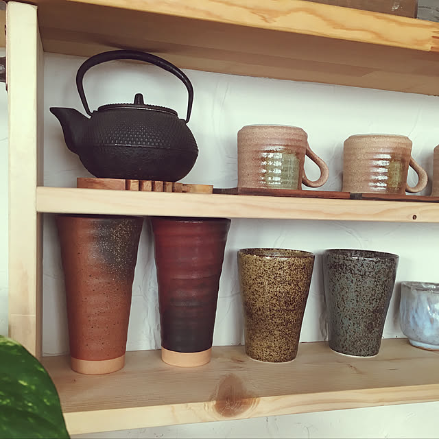 My Shelf,ビアマグ,お気に入りの眺め♡,南部鉄器急須,DIY棚,中古住宅 mimura-3の部屋