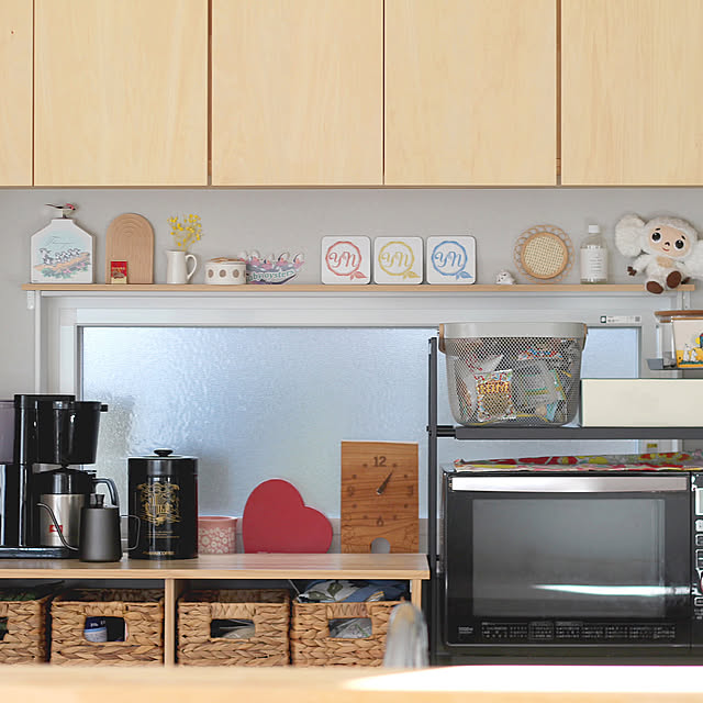 Kitchen,飾り棚,電子レンジ周り,ナチュラル,ニトリ,南向きの家,北欧,DIY,カップボード,IKEA sakanaの部屋