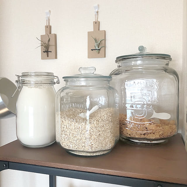 オートミール,シリアルジャー,Can☆Do,ニトリ,ガラス瓶,ガラスジャー,キッチンラック,エアプランツホルダー,エアプランツ,おうち時間を楽しむ,おうち時間,賃貸インテリア,IKEA,Kitchen Ayaの部屋