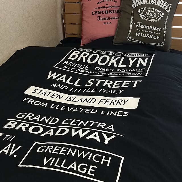 Bedroom,SUBWAYサイン,布,男前,subway,ニューヨーク,サイン,サインロール,インテリア,ステンシル,雑貨,ブルックリン,Brooklyn,ハンドメイド,NY,ジャックダニエル k55の部屋