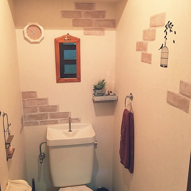 Bathroom,100均,多肉植物,キャンドゥ,ダイソー,レンガシート,トイレディスプレイ,トイレの壁,ナチュラル mikaの部屋