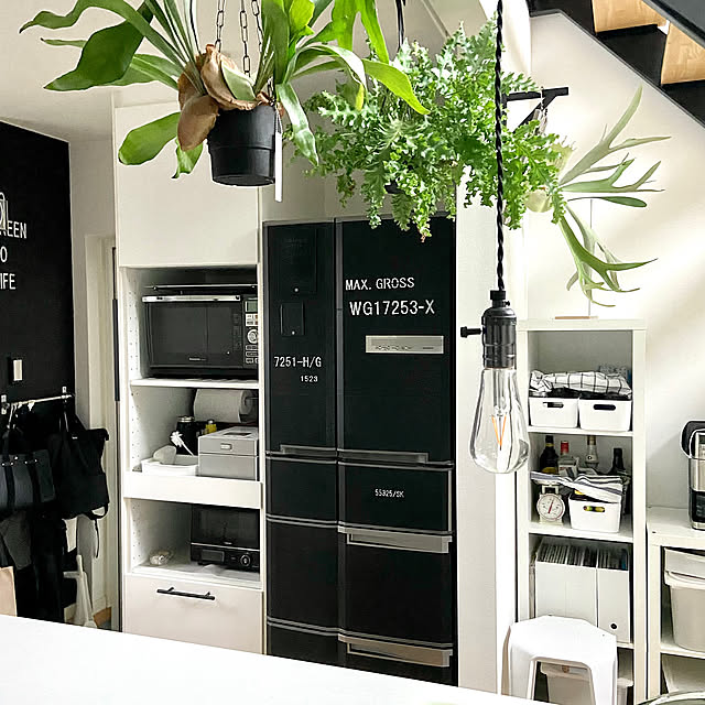 Kitchen,ステンシル自作,黒板シート,リメイクシート,冷蔵庫リメイク,リメイク,グリーンのある暮らし,グリーンのある生活,植物のある暮らし,観葉植物のある暮らし,ペンダントライト kobami_styleの部屋