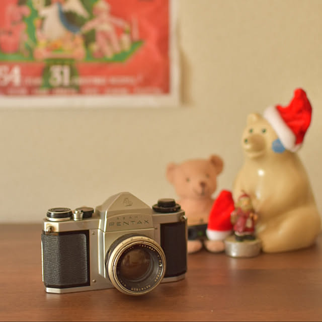 思い出の品,お下がり,アンティークカメラ,レトロカメラ,カメラ,ふたり暮らし,二人暮らし,転勤族,賃貸インテリア,暮らしを整える,クリスマス,クリスマス雑貨,賃貸でも諦めない！,しろくま貯金箱,Lounge mikigumaの部屋