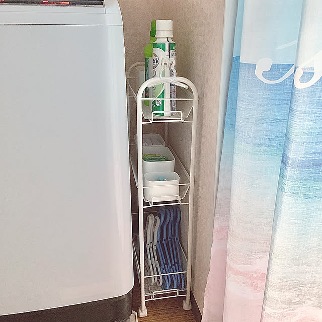 Bathroom,省スペース有効活用,ホワイト,セリア,ワゴン,キャスター付き,排水ホース,ニトリのキッチンラック,ニトリ,洗濯機まわりの収納,見てくださってありがとうございます♡ koko_hikaの部屋