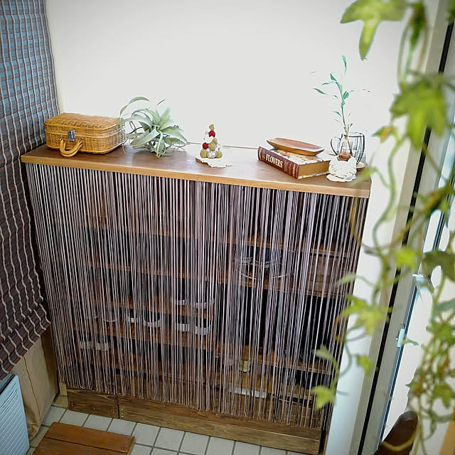 Entrance,のれん,ひものれん,ストリングカーテン,ニトリ,靴棚DIY,靴箱,可動棚,ロイヤルチャンネルサポート,DIY,築30年超,中古住宅,毛糸玉ツリー yumiの部屋