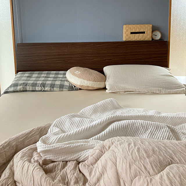 ルームクリップショッピング,ダブルベッド,シンプルナチュラル,北欧ナチュラル,シンプルインテリア,ナチュラル素材,スッキリ暮らしたい,シンプルな暮らし,Bedroom m.k.mの部屋