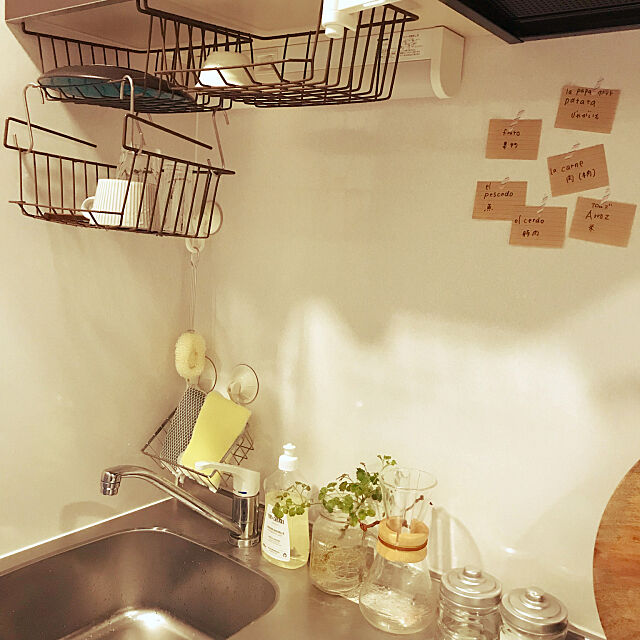 Kitchen,S字フック,100均かご,ダイソー,100均,一人暮らし,ワンルーム,グリーンのある暮らし meisuiの部屋