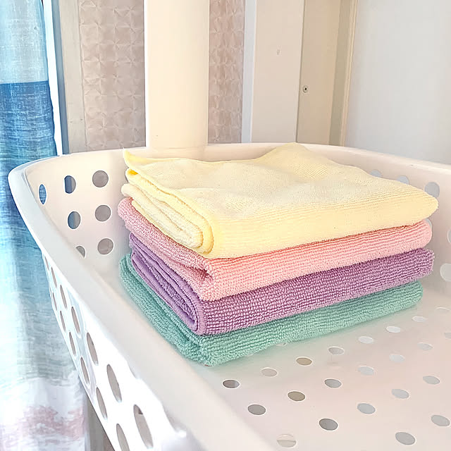 Bathroom,洗面脱衣所,ニトリのランドリーラック,コスパ最高,バスタオル代わりに,フェイスタオル,34×80cm,110円,買い替え,ふわふわに包まれて,速乾,吸水性抜群,マイクロファイバー,４人家族,春色,パステルカラー,マイクロファイバータオル,ふんわりフェイスタオル,DAISOのフェイスタオル,日用品,素敵な一日を♪,見てくださってありがとうございます♡,春,リピ買い,ふんわりマイクロファイバータオル koko_hikaの部屋