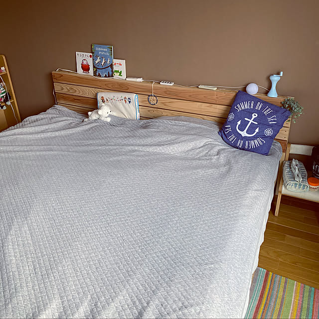 IKEA購入品,青が好き♡,賃貸一軒家,西海岸風にしたい,寝室,seriaの雑貨,ヘッドボードDIY,LOWYA,子供と一緒の寝室,Bedroom reahの部屋