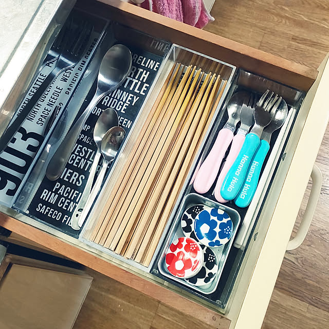 Kitchen,引き出し収納,セリア,100均,収納,無印良品,アクリルトレー,賃貸,カトラリー,箸置き emaria1226の部屋