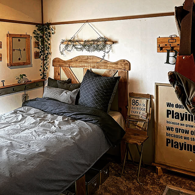 ジェノア3,ニトリふとんカバー,ナチュラル,カフェ風,団地インテリア,Instagramやってます,リメイク,雑貨,フェイクグリーンのある暮らし,アンティーク,団地暮らし,ハンドメイド,観葉植物,DIY,流木インテリア,Bedroom .BlueSkyOverTheCloudの部屋