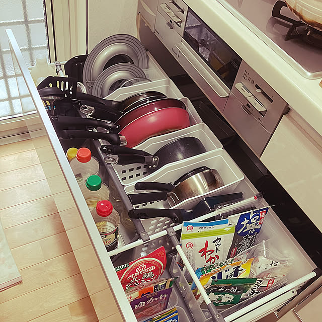 Kitchen,Daiso,コンロ下の収納,コンロ下引き出し,コンロ下,コンロ下収納,小物入れ,ファイルボックス,収納ケース,収納ボックス,収納アイデア,収納,使いこなしアイデア,100均,キッチン用品,キッチンツール,キッチン収納,キッチン keep_patienceの部屋