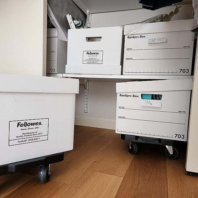 My Shelf,便利アイテム,バンカーズボックス,フェローズバンカーズボックス,書類置き場,スッキリさせたい,キャスター台,重いもの収納,保管箱,フィットラック,ライフハック 75の部屋