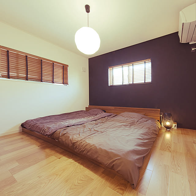 ベット,ベットルーム,照明,男前,ウッドワン,IKEA,Bedroom sun-houseの部屋