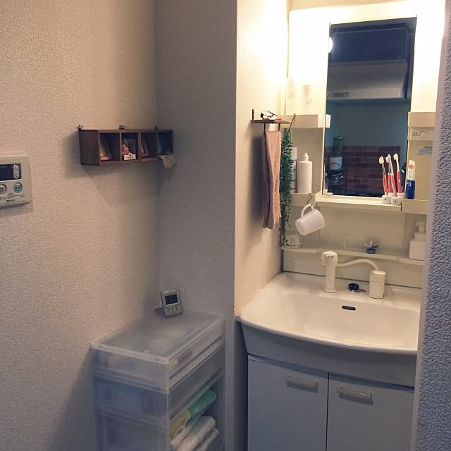 Bathroom,洗面台,洗面所,セリア,ナチュラルキッチン,100均,無印良品,フェイクグリーン,ホワイト,一人暮らし ecaの部屋