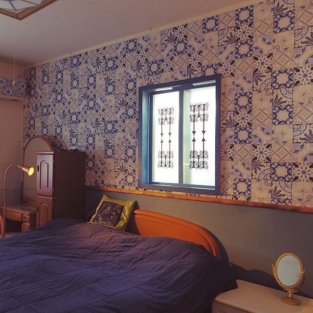 Bedroom,オリエンタル風,モロッコ風,DIY,カフェ風,照明,ナチュラル burubonの部屋