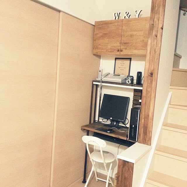 My Desk,パソコンコーナー,鉛筆削りお気に入り♡,DIY棚 akaneの部屋