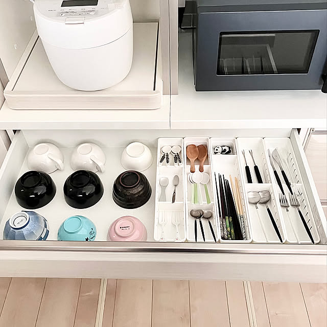 Kitchen,ニトリ,クチポール GOA,カトラリー収納,片付けやすい工夫,モノトーン,ホワイトインテリア,食器棚収納 yu-yuukiの部屋