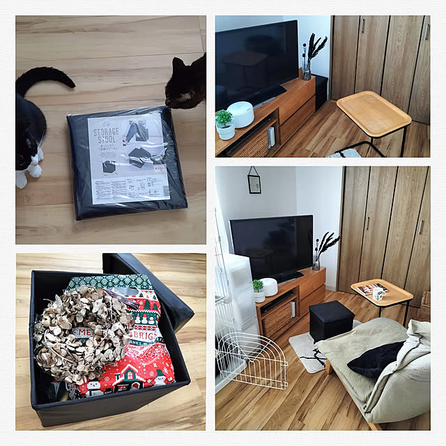 Lounge,リビング収納,築古マンション,低予算リノベーション,100均アイテム,無印良品,100均大好き,収納スツール,オットマン,季節小物収納,500円商品,猫と暮らす家,床シュガーメイプル,ハイバックリクライニングソファー,Panasonic建具,VERITIS,猫がよろこぶ快適な部屋づくり,3COINS,キャンドゥ,＆Black,ドライフラワー,フラワーベース,PPストッカー,クリスマス,リース,鉢カバー,IKEA 雑貨,2023.9.26,76回目のmag掲載 hihaの部屋