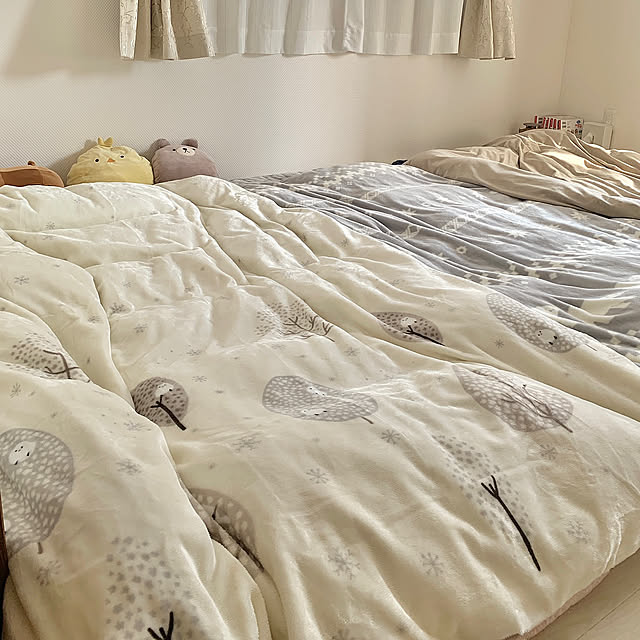 Bedroom,ベッド無し,冬支度,illusie300,クッション,アニマル,毛布にもなる掛け布団カバー,Nウォーム,デコホーム,ニトリ,ふかふかで気持ちいい,冬,こどもと暮らす,見てくださってありがとうございます♡,冬を奏でよう♡,暖かくしてお過ごしくださいね☺︎,お気遣いなく⑅◡̈* koko_hikaの部屋