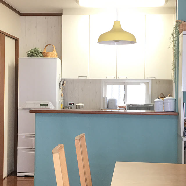 Kitchen,アクセントクロス,北欧ナチュラル,壁紙 木目,壁紙 白木目,アクセントカラー Sanaの部屋