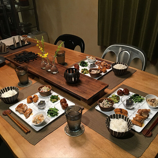 Kitchen,和食器,作家さんの器,ダイニングテーブル＆チェア,キャンドルホルダー,フラワーベース,夕食❤︎,鍋敷き kaikochanの部屋