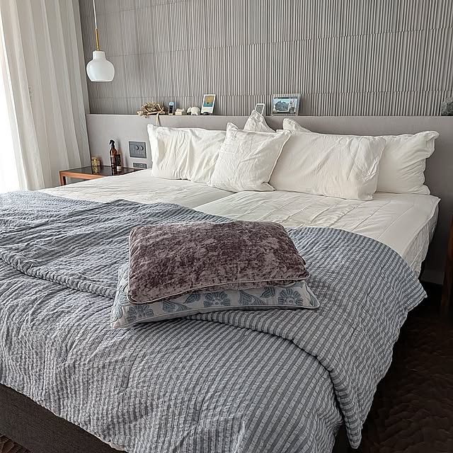 Bedroom,夏の暮らし準備,無印良品,掛け布団,ベッドメイキング,クッション Rororiの部屋
