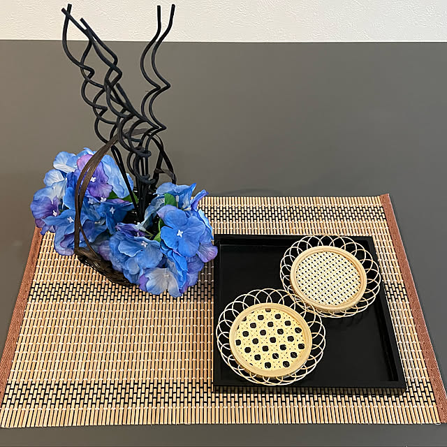 紫陽花　フェイク,竹コースター,夏素材のランチョンマット,セリア,ダイソー,プチプラアイテム,My Desk,和モダン aureaの部屋