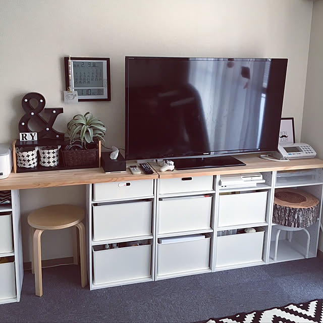 Lounge,カラーボックス DIY,カラーボックス 収納,カラーボックス,ニトリ,テレビボード,フェイクグリーン,IKEA ymkrの部屋