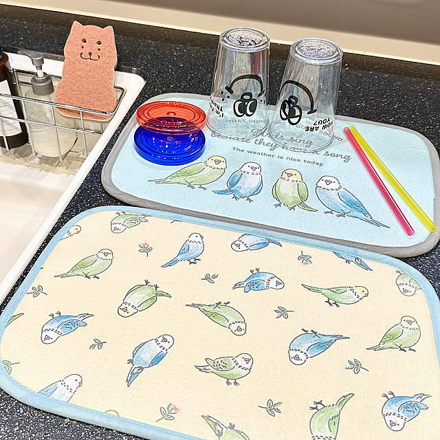 Kitchen,水切りマット,吸水マット,インコ柄,キッチンスポンジ,100均,キャンドゥ,可愛いアイテム mitsukiの部屋
