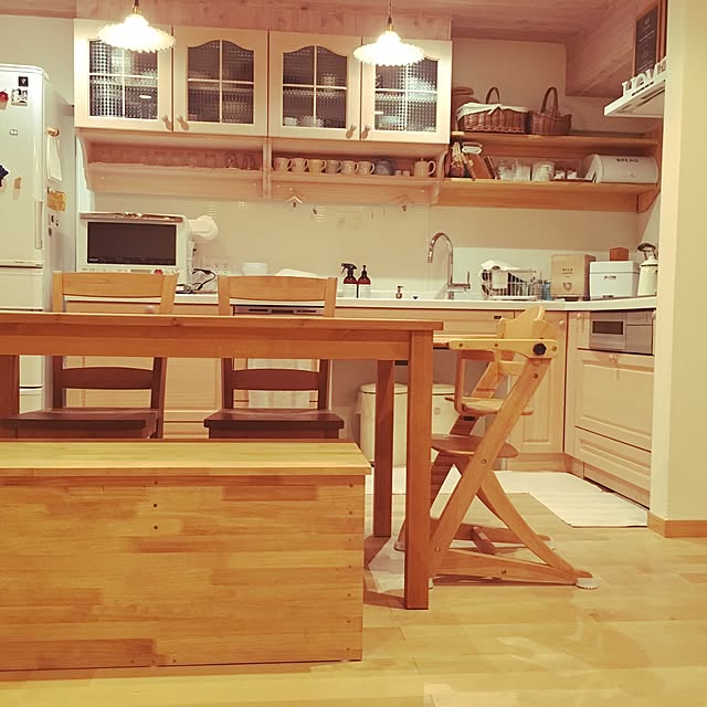 Kitchen,ベンチ収納,ベンチ,ワトコオイル ミディアムウォルナット,ダイニングテーブル,DIY,キッチン,ウッドワン スイージー,ナチュラルインテリア naoの部屋