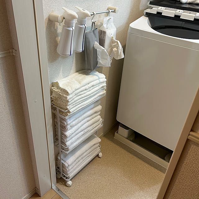 My Shelf,タオル収納,隙間ワゴン,洗面所,2DK 賃貸,山崎実業 tower,RoomClipショッピング,おうち見直し企画,洗面所 収納 H.Tの部屋