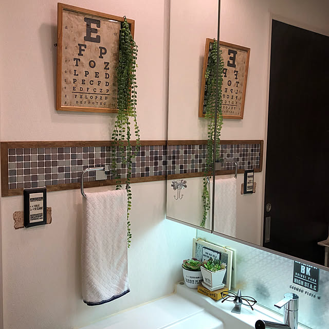 Bathroom,3Dタイルステッカー,Daiso,コーヒー染め,視力検査表,GarageDD さんのプレ企画,洗面所,洗面所Ａ面 nbcの部屋