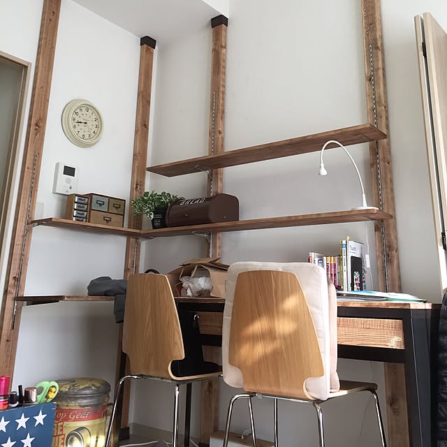 ディアウォール,DIY,カフェ風,My Desk,ディアウォール棚,ディアウォール DIY,IKEA,ワンルーム,賃貸マンション,賃貸,チャンネルサポート,ウッドブラケット,棚柱,棚受け KITTAの部屋